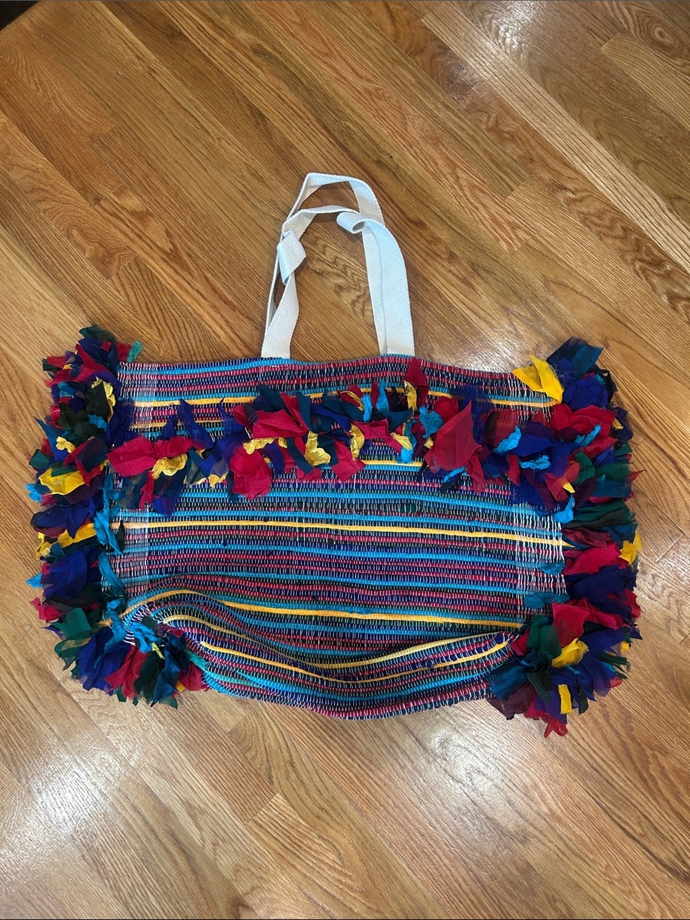 Raj Multicolor Fringe Woven Tote oversized XL carpet bag rotor new w/o tag